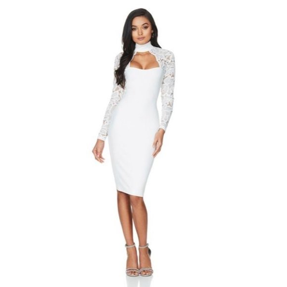 Nookie NWT Lady Lace Long Sleeve Bodycon Midi in White size XL